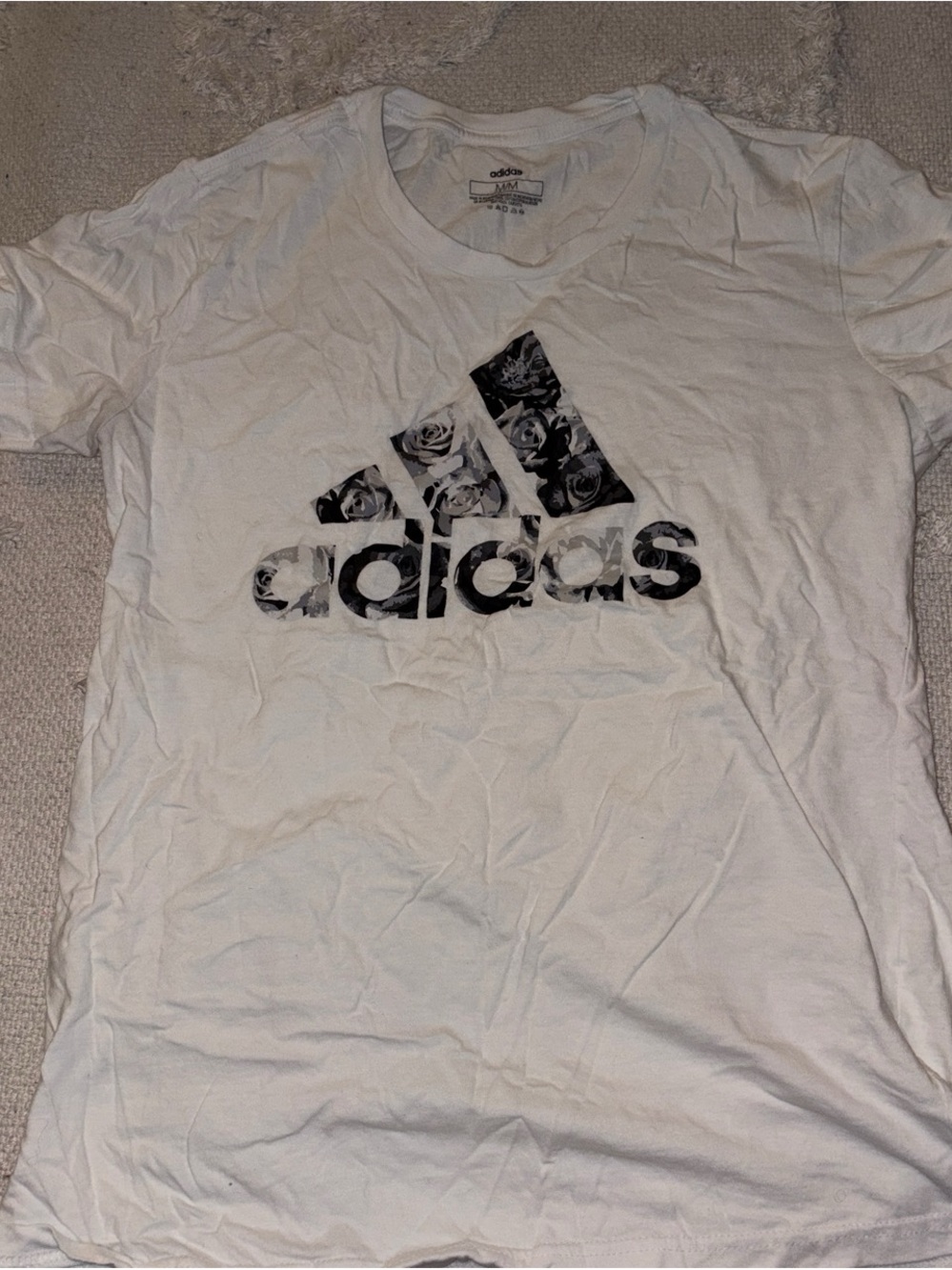 adidas White Tee with Black Floral Logo